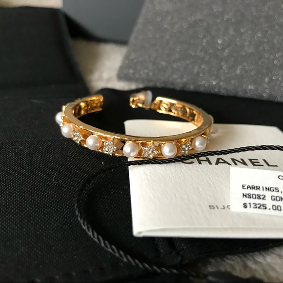 SOLD Chanel clip on earrings hoop crystal pearl - Picture 3 of 6